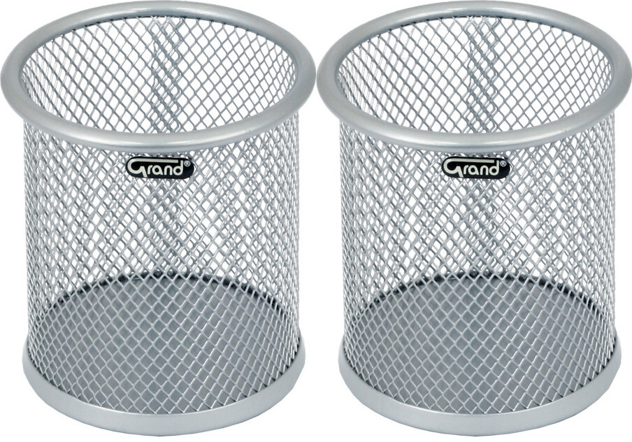 2x Kubek na długopisy Grand GR-004S, metalowy (druciany), srebrny