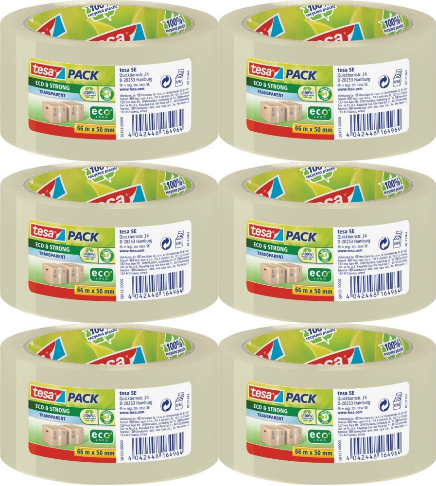 6x Taśma pakowa Tesa, Eco&Strong, cicha, 50mm x 66m, transparentny