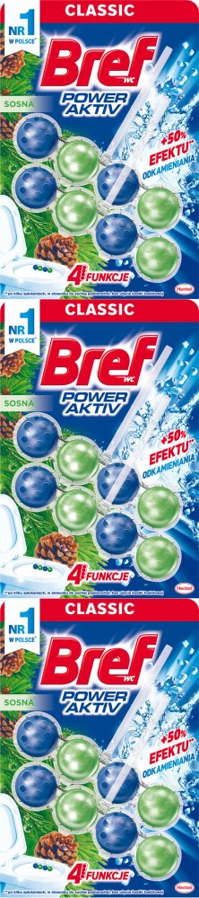 3x Zawieszka (kulki) do WC Bref, Power Activ, sosna, 2x50g