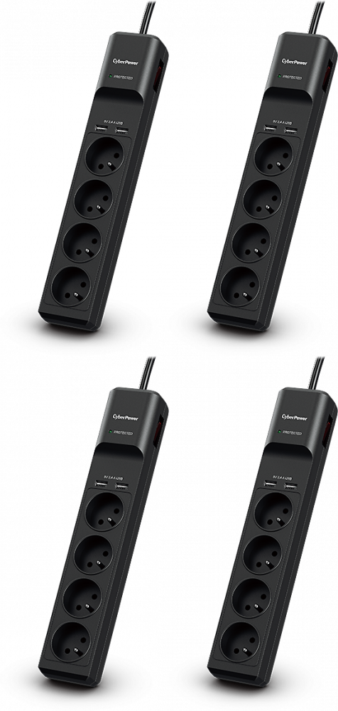 4x Listwa przeciwprzepięciowa CyberPower, 1.8m, 4 gniazda + 2x port USB-A, czarny