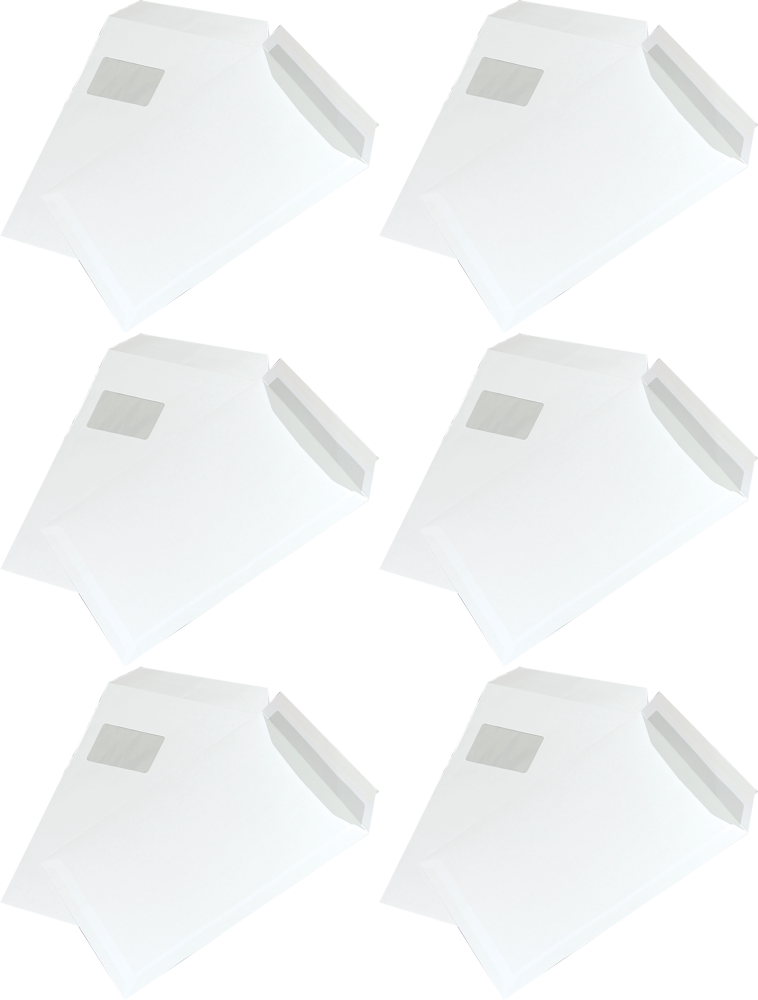 6x Koperta standardowa NC Koperty, C4, z paskiem HK, okno lewe górne, 50 sztuk, biały