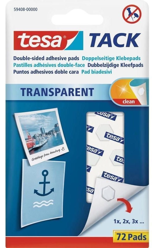 Płatki samoprzylepne Tesa, 72 sztuki, różne kształy, transparentny
