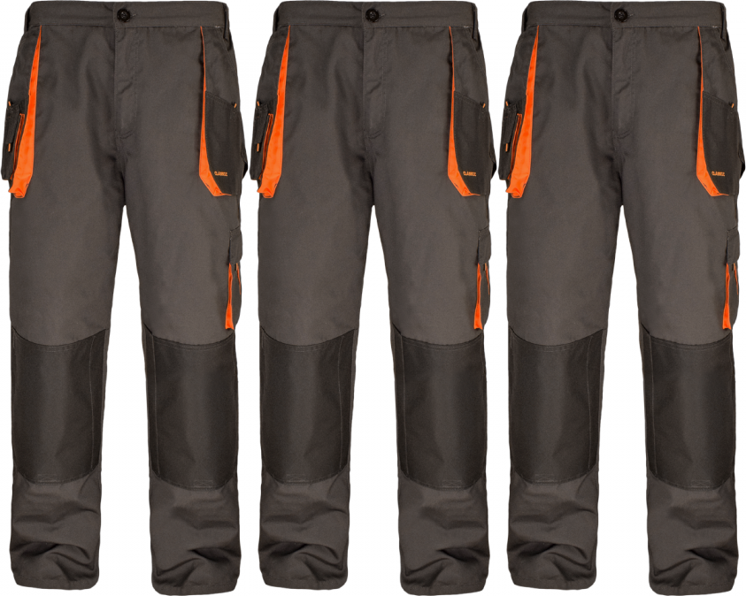 3x Spodnie robocze Art-Mas Classic, do pasa, gramatura 270g, rozmiar 48, szaro-pomarańczowy