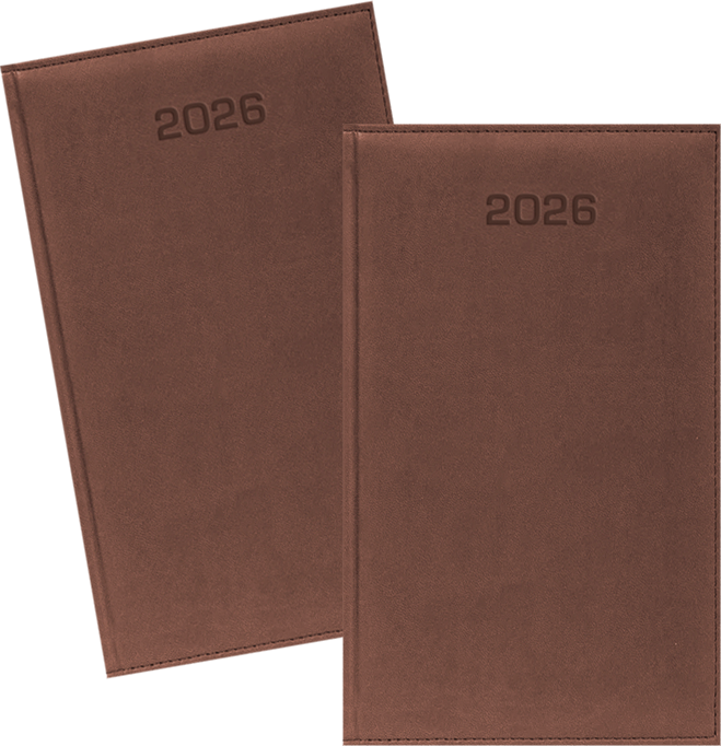 2x Kalendarz książkowy 2026, kieszonkowy, Udziałowiec, Lux, 92x155mm, tygodniowy, brązowy