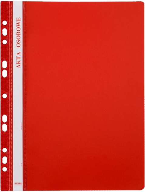 Skoroszyt plastikowy oczkowy Biurfol, do akt osobowych, A4, do 200 kartek, czerwony