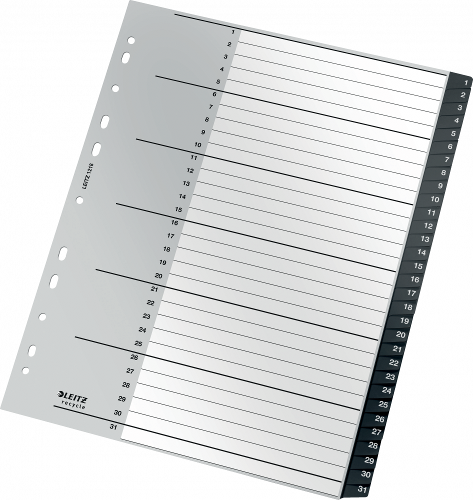 Przekładki do segregatora Leitz Recycle, plastikowe, numeryczne, A4 maxi, 1 - 31 kart
