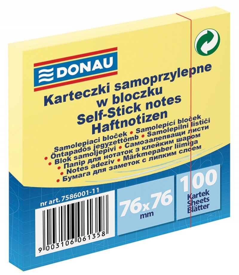 Karteczki samoprzylepne Donau, 76x76mm, 100 karteczek, jasnożółty