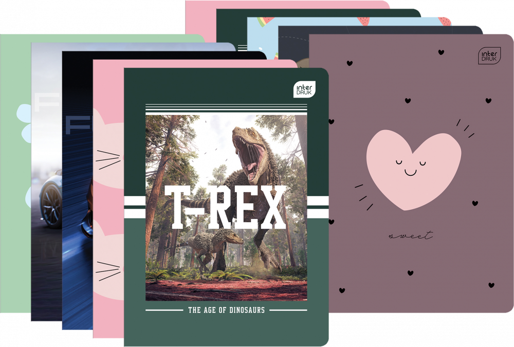 10x Zeszyt w wąskie linie Interdruk, A5, miękka oprawa, 32 kartki, mix wzorów