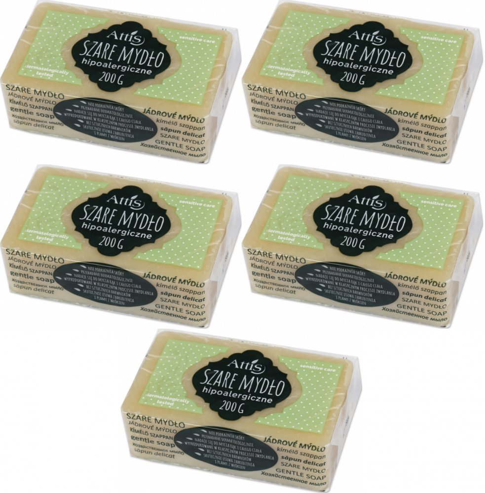 5x Mydło w kostce Gold Drop Attis, hipoalergiczne, szare, 200g