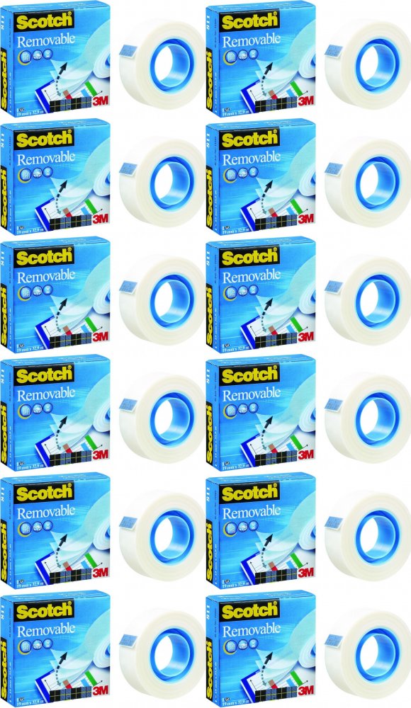 12x Taśma klejąca Scotch Removable 811, usuwalna, 19mmx32.9m, przezroczysty matowy