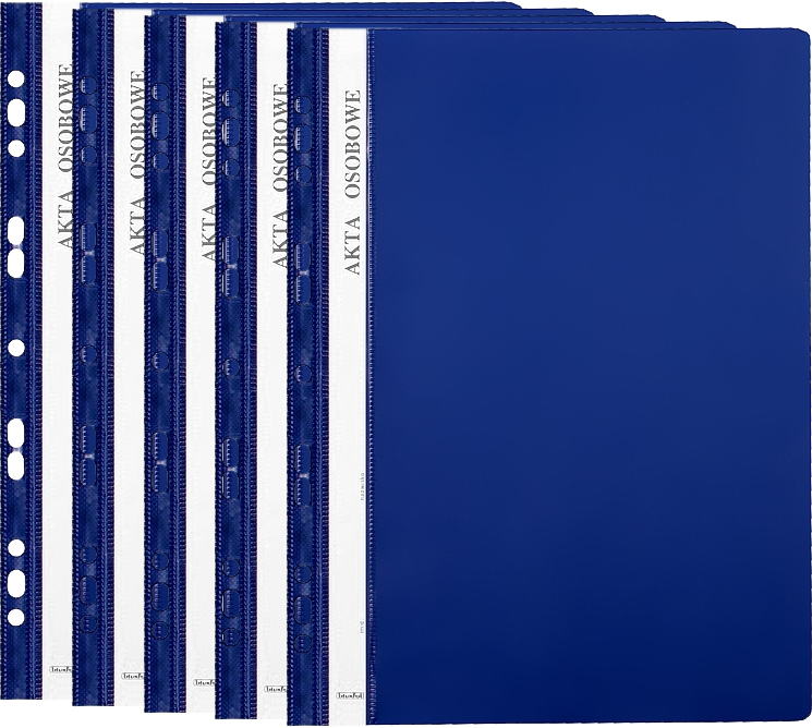 5x Skoroszyt plastikowy oczkowy Biurfol, do akt osobowych, A4, do 200 kartek, granatowy