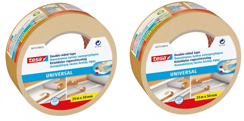 2x Taśma dwustronna Tesa Uniwersal, do wykładzin, 50mmx25m, biały