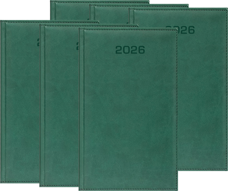 6x Kalendarz książkowy 2026, kieszonkowy, Udziałowiec, Lux, 92x155mm, tygodniowy, zielony