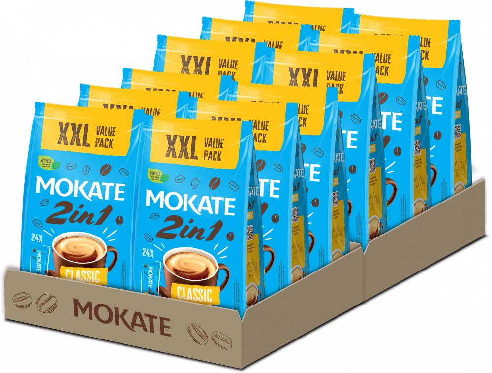 12x Kawa rozpuszczalna w saszetkach Mokate 2w1 Classic XXL, 24 sztuki x 8g