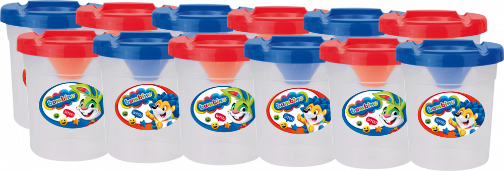 12x Kubek do wody i farb Bambino Zwierzaki Uczniaki, z blokadą wylania, mix kolorów