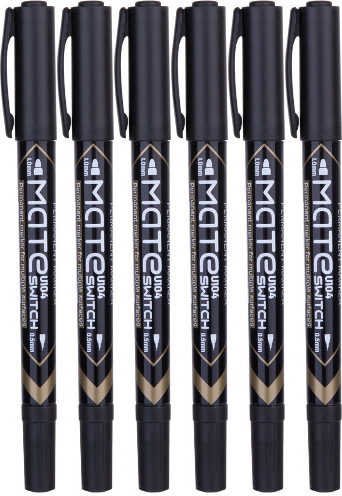 6x Marker permanentny Deli U104, dwustronny, 1.0mm/0.5mm, czarny