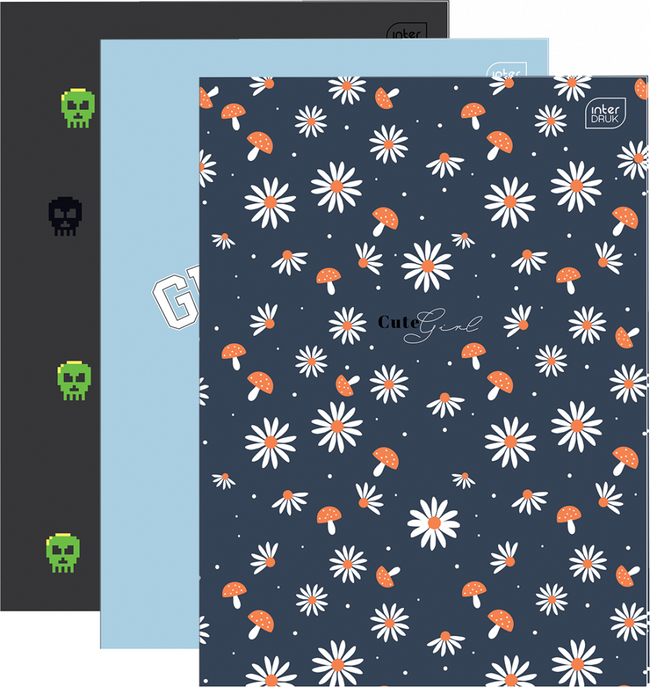 3x Zeszyt w kratkę Interdruk, A4, 32 kartki, mix wzorów