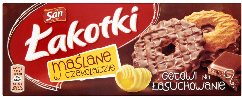 Ciastka San Łakotki Maślane, w mlecznej czekoladzie, 146g