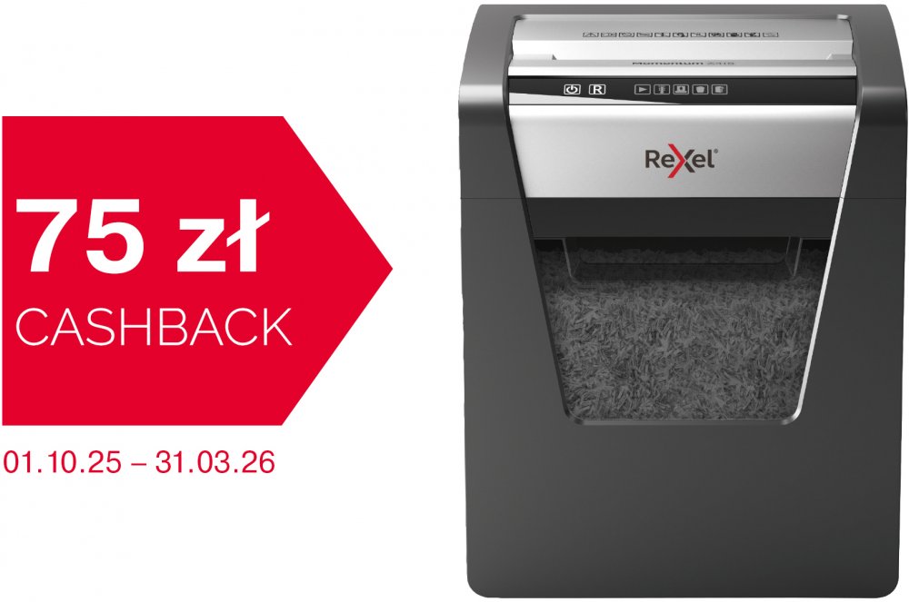 Niszczarka do papieru Rexel Momentum X415, konfetti 4x40 mm, 15 kartek, P-4 DIN, czarny