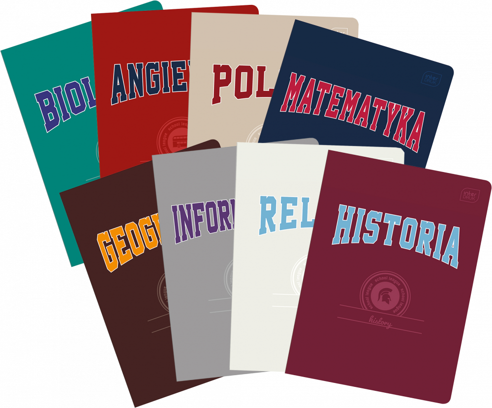 2x Zeszyt przedmiotowy Interdruk, A5, 60 kartek, 8 sztuk: Angielski, Biologia, Geografia, Historia, Informatyka, Matematyka, Religia, Polski