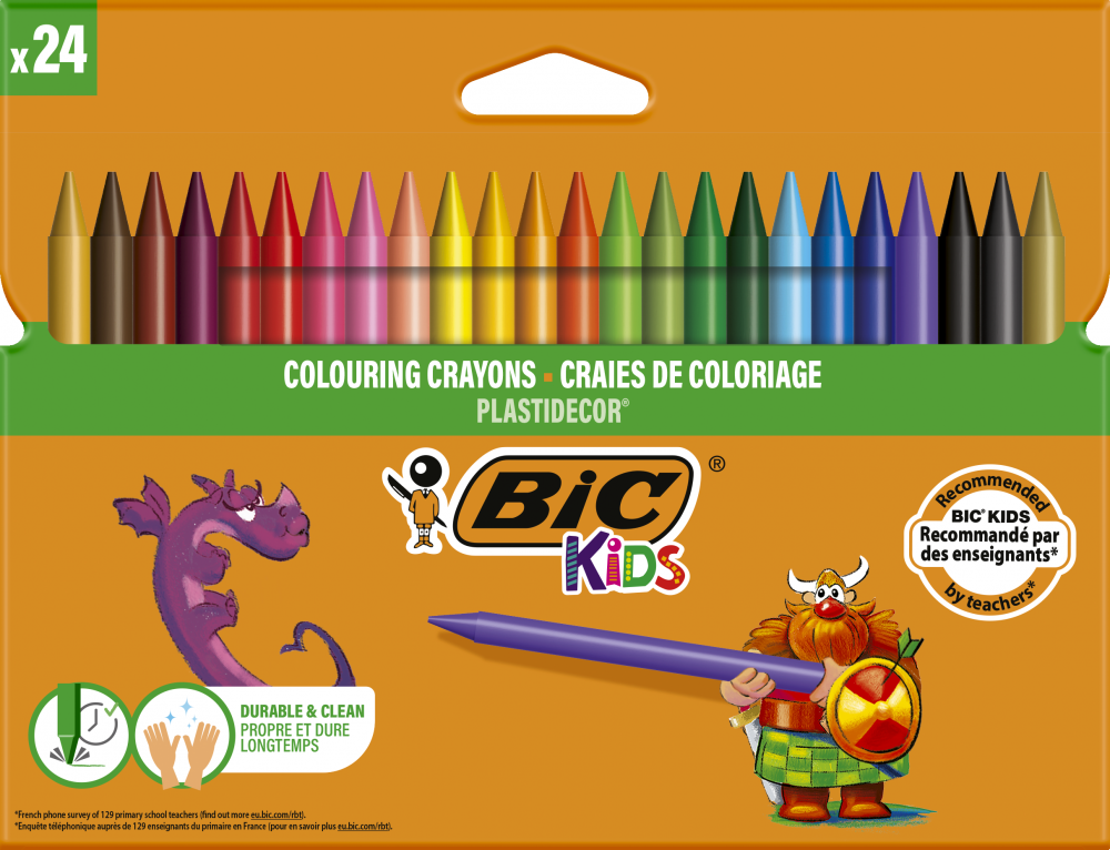 Kredki świecowe BIC Kids Plastidecor, 24 sztuki, mix kolorów