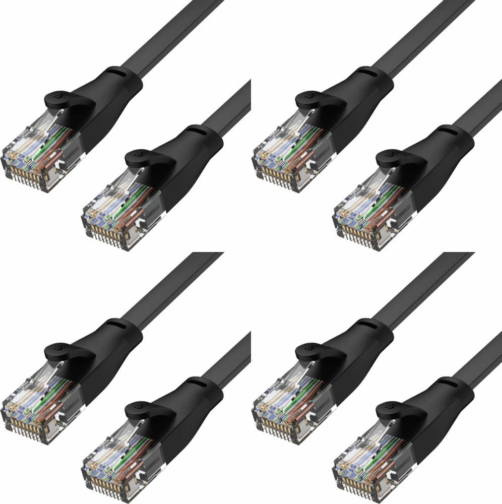 4x Kabel sieciowy UTP Ethernet Cat. 6 Unitek, płaski, 3m, czarny
