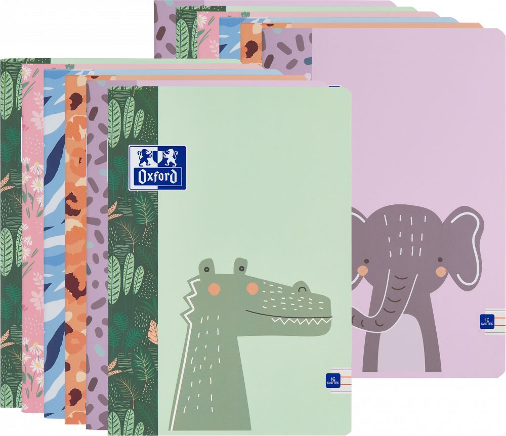 10x Zeszyt w wąskie kolorowe linie Oxford Kids, A5, miękka oprawa, 16 kartek, mix wzorów