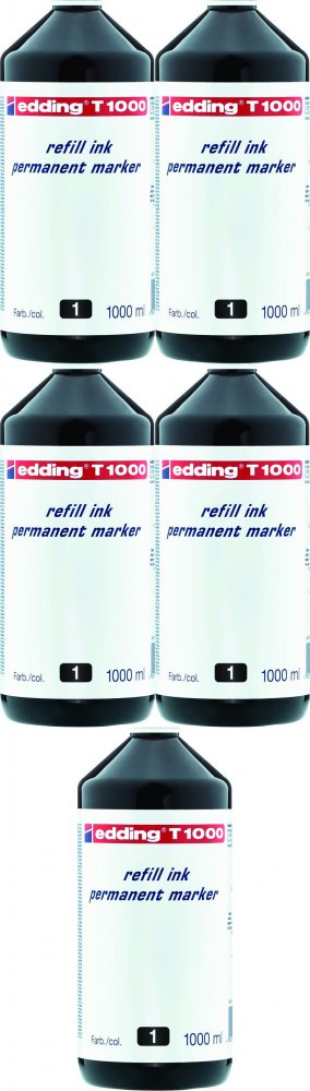 5x Tusz edding T-1000, do uzupełniania markerów permanentnych edding 11, 1l, czarny