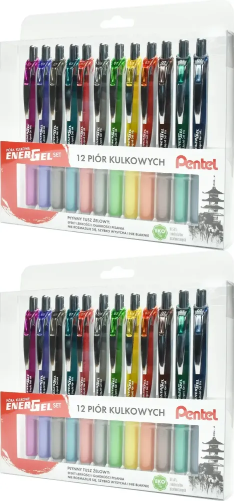 2x Pióro kulkowe automatyczne Pentel EnerGel Set BL77 Błękitne Ukojenie, 0.7mm, 12 sztuk, mix kolorów
