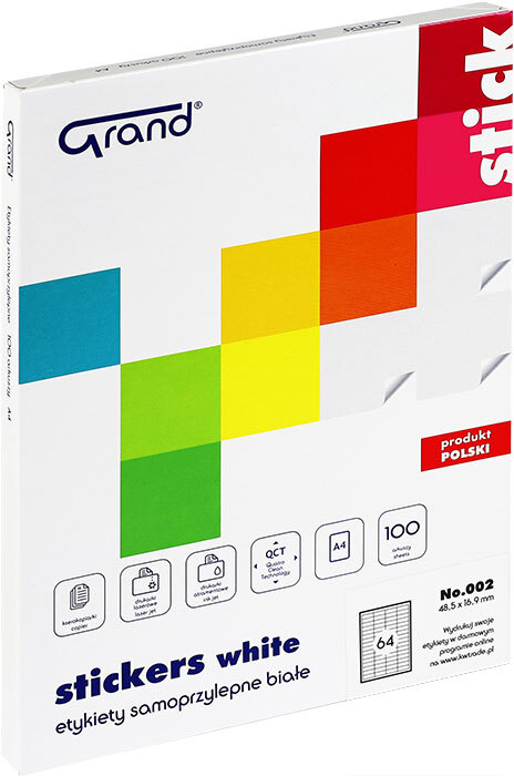 Etykiety samoprzylepne Grand No.002, 48.5x16.9mm, 100 arkuszy, biały