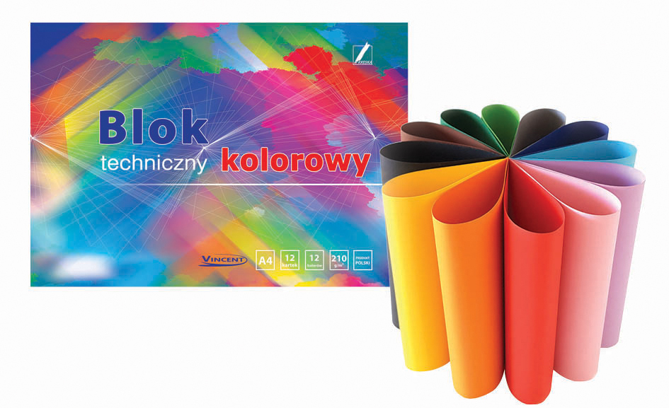 Blok techniczny Kreska Vincent, A4, 12 kartek, kolorowy