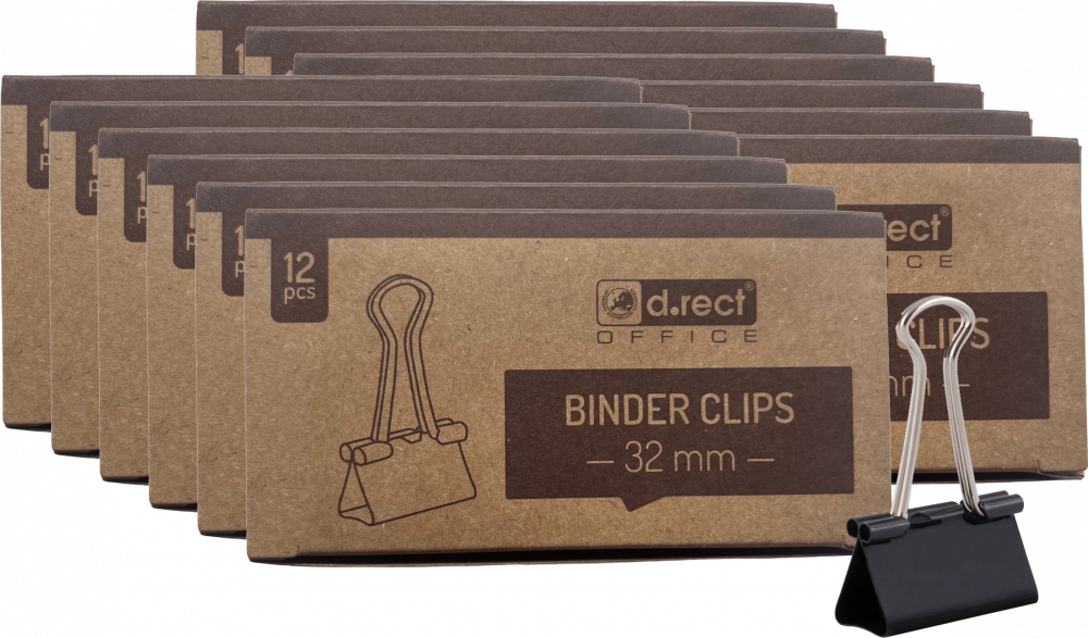 12x klip biurowy D.Rect, 32 mm, 12 sztuk, czarny