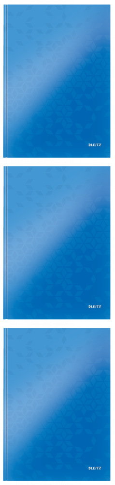 3x Zeszyt w kratkę Leitz Wow, A4, twarda oprawa, 80 kartek, niebieski