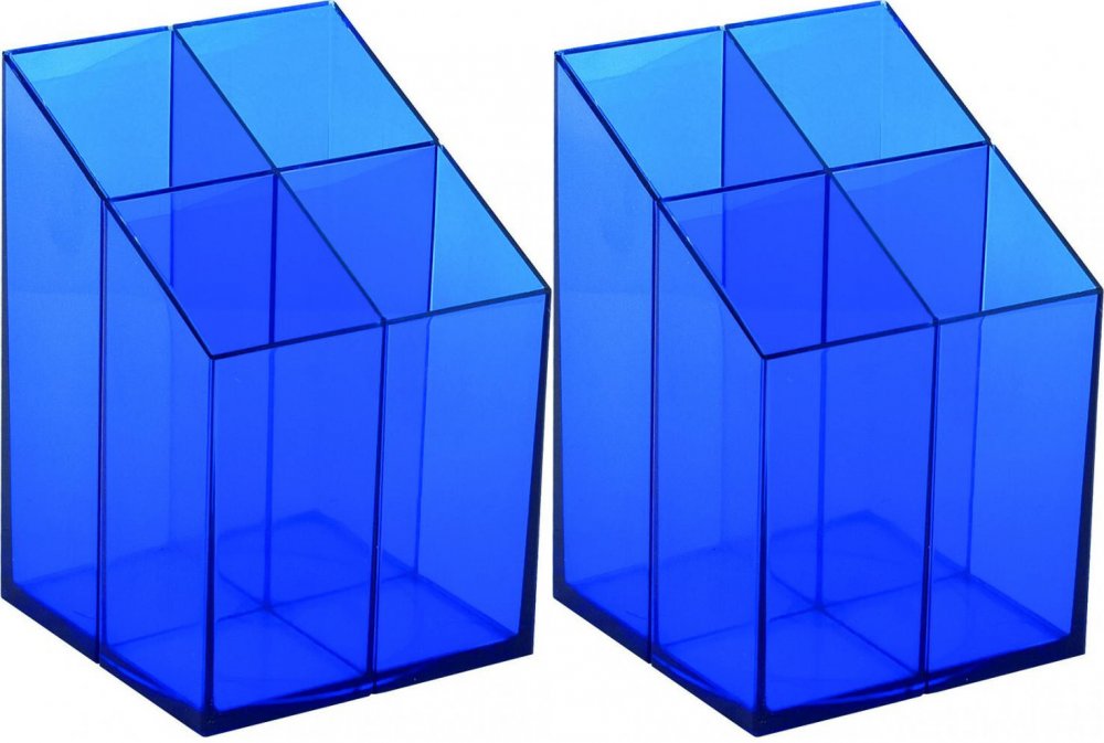 2x Przybornik na biurko Ico, z przegrodami, 75x75x110mm, niebieski