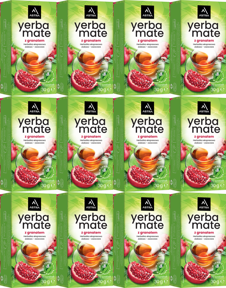 12x Herbata Yerba Mate w torebkach Astra, ziołowo-owocowa, granat, 20 sztuk x 1.5g
