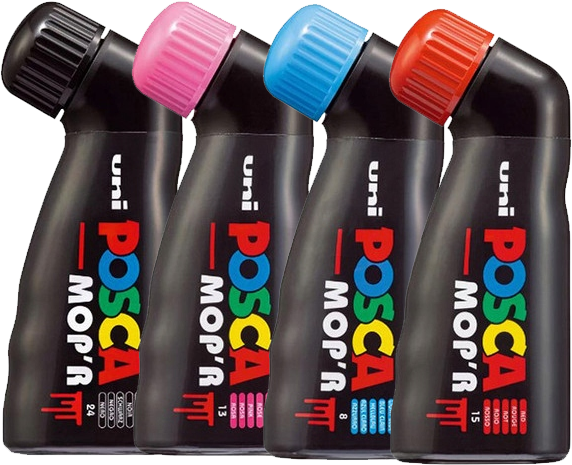 Zestaw 4x Marker z farbą plakatową Posca MOP'R PC-22M, okrągła, mix (czarny, różowy, jasnoniebieski, czerwony)