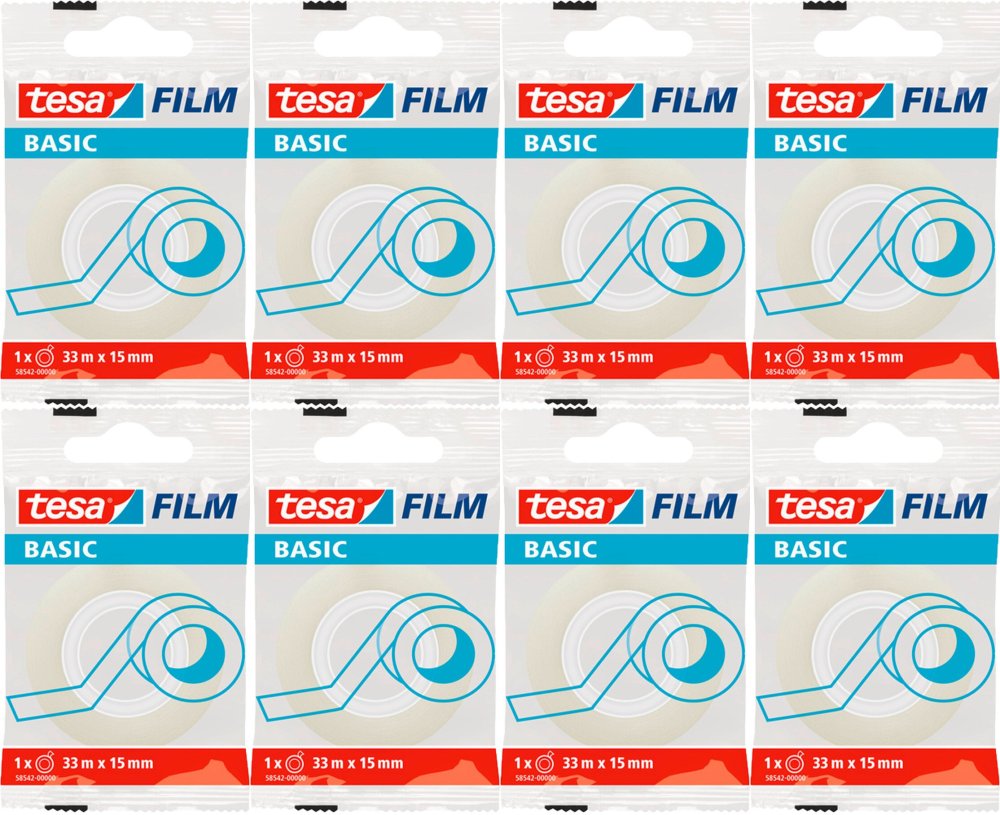 8x Taśma klejąca Tesa Basic, 15mmx33m, przezroczysty