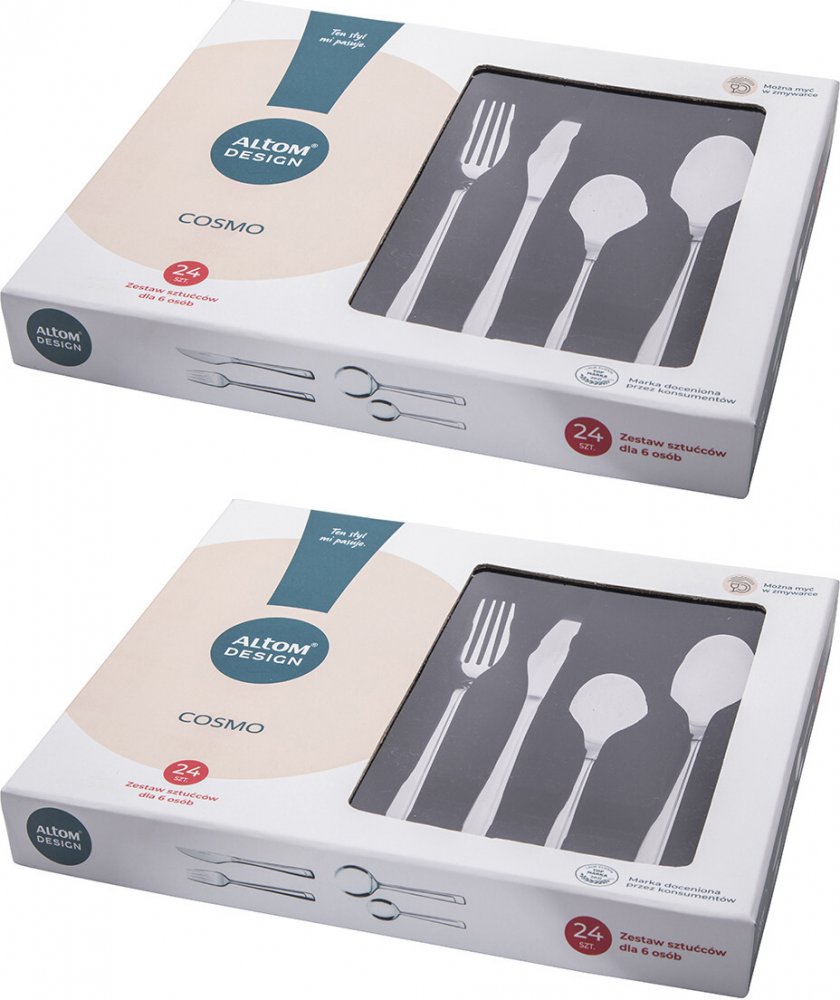 2x Komplet sztućców Altom Design Cosmo, 24 sztuki, w pudełku, srebrny