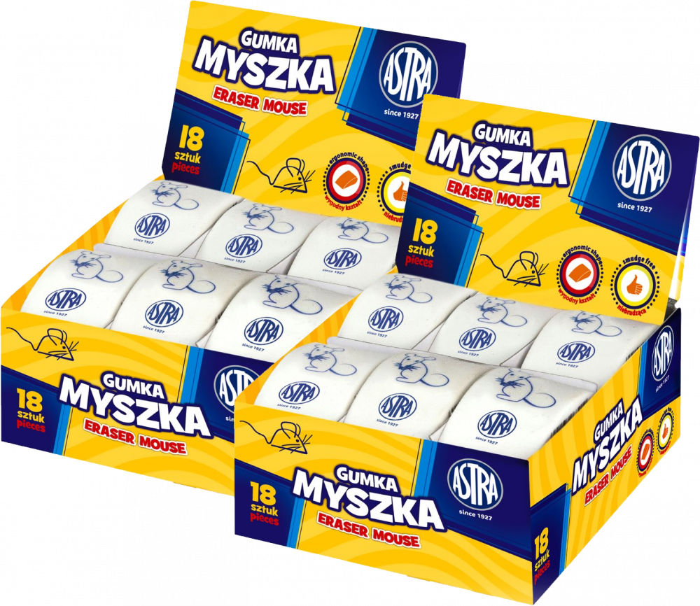 36x Gumka do ścierania Astra Myszka, biały