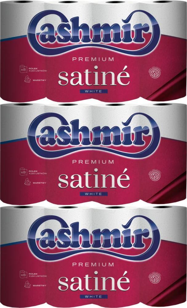3x Papier toaletowy Cashmir Premium Satine, 3-warstwowy, 8 rolek, biały