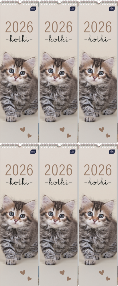 6x Kalendarz ścienny 2026, Interdruk, paskowy, 13.5x50cm, miesięczny, Koty