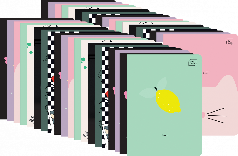 100x Zeszyt w kratkę Interdruk, A5, miękka oprawa, 32 kartki, mix wzorów