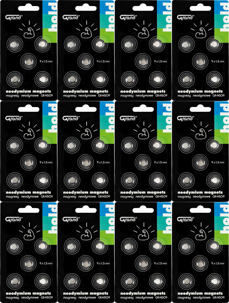 12x Magnesy neodymowe Grand GR-N509, 9mm, 5 sztuk, srebrny