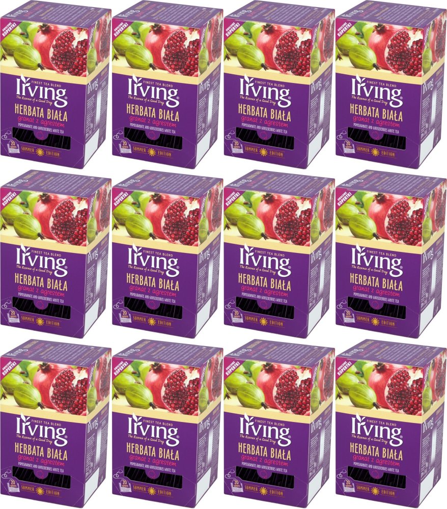 12x Herbata biała smakowa w kopertach Irving, granat z agrestem, 20sztuk x 1.5g