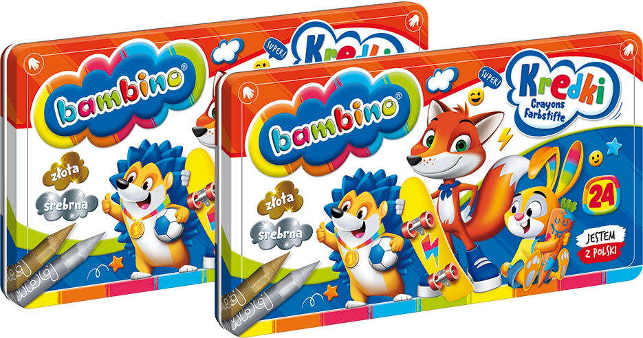 2x Kredki Bambino Zwierzaki Uczniaki, w metalowym pudełku, 24 sztuki, mix kolorów