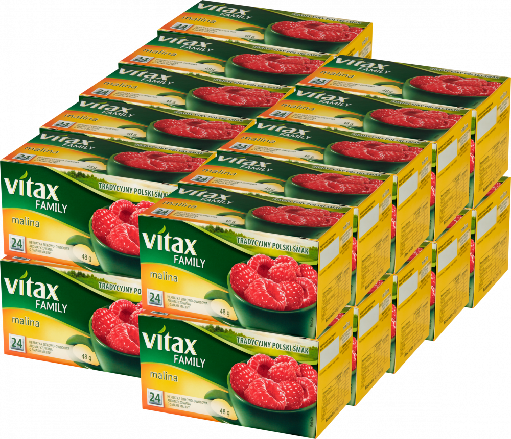 20x Herbata owocowa w torebkach Vitax Family, malina, 24 sztuki x 2g