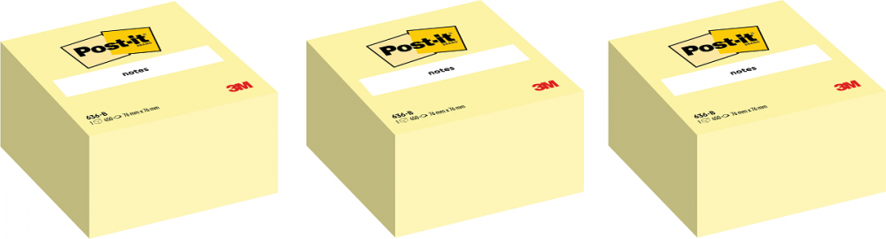 3x Karteczki samoprzylepne Post-it, 76x76 mm, 450 karteczek, żółty