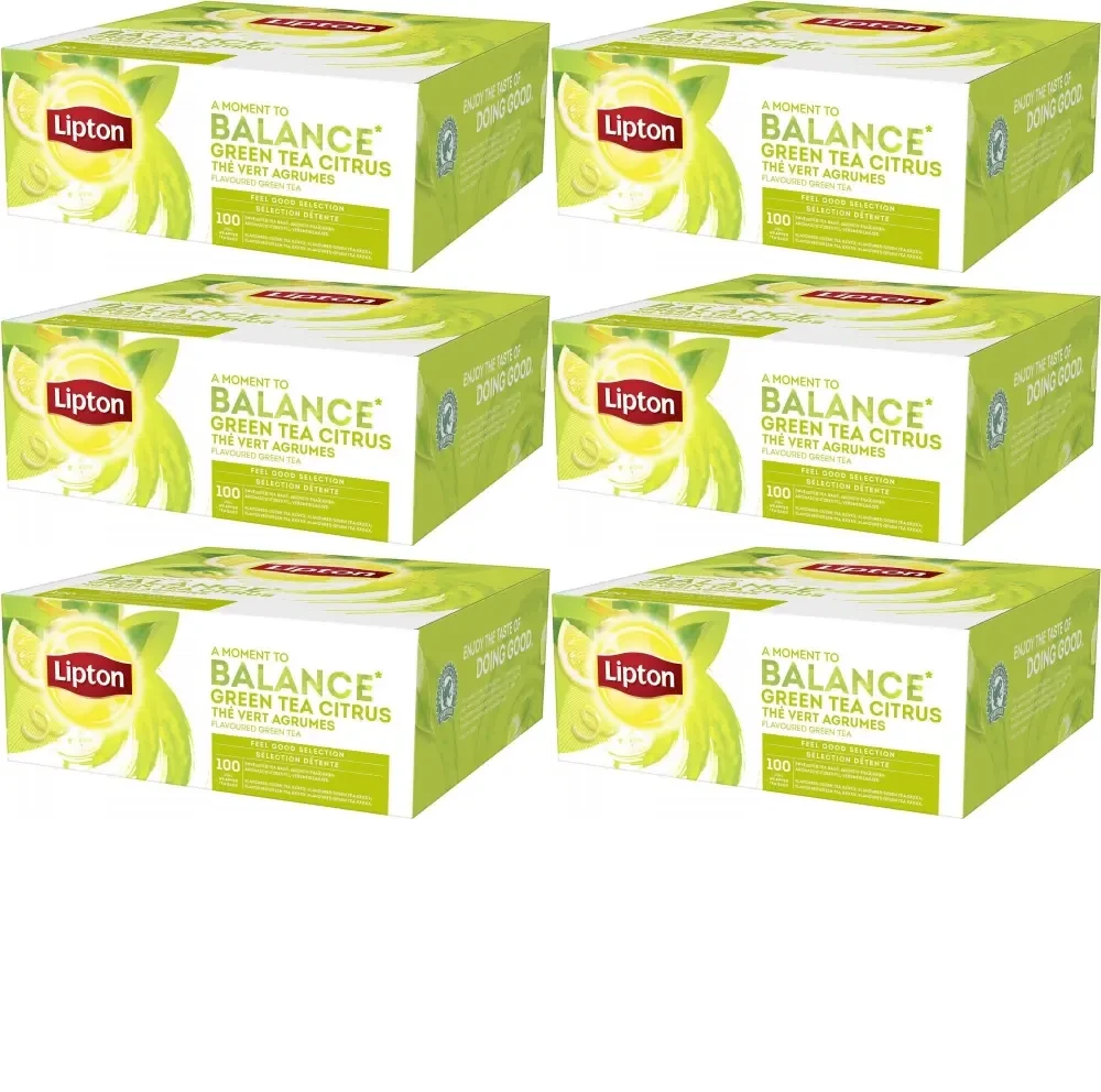 6x Herbata zielona smakowa w kopertach Lipton Classic Green Tea Citrus, cytrynowa, 100 sztuk x 1.3g