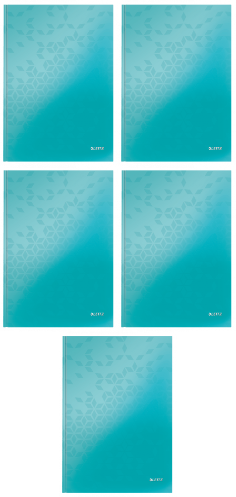 5x Brulion w kratkę Leitz Wow, A4, twarda oprawa, 80 kartek, turkusowy