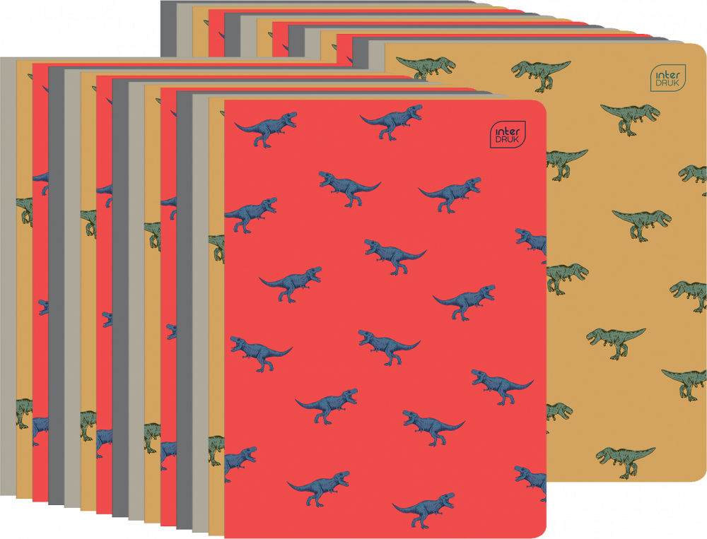 30x Zeszyt w wąskie kolorowe linie Interdruk UV Dinozaurus, A5, 32 kartki, mix wzorów